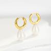 Aretes de perlas de joyería de Qingdao aretes de estilo europeo y americano francés aretes de cobre chapado en oro real moda elegantes aretes para mujer estilo mid-ancient transfronterizos