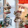 Boneco de Neve e Papai Noel de Desenho Animado Levantando as Mãos Pingente de Mochila de Carro de Acrílico 2D Decoração Pendente Adereços de Exibição
