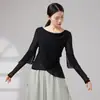Top de dança feminino soltinho com painéis de tule e punhos fluidos, adequado para dança clássica chinesa moderna e exercícios corporais para adultos