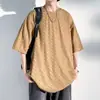 Camiseta Masculina de Verão Transfronteiriça Cor Sólida Padrão de Moda Gola Redonda Nova Versátil Manga Curta, Tendência Loose Fit com Mangas de Três Quartos