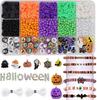 Kit de Fabricação de Pulseiras de Contas de Argila para Halloween com 2086 Peças - Kit com Pingentes de Fantasma, Abóbora e Morcego - Joias DIY