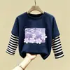 Camiseta de manga larga de algodón puro para niñas, camiseta básica moderna y versátil, top interior elegante para niñas, ropa de otoño para bebés y niños pequeños