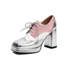 Zapatos de Plataforma Gruesa con Tacón Alto, Estilo Nuevo 2026, Bloques de Color, con Cordones, Puntera Cuadrada, Tallas 40-48, Zapatos de Talla Grande para Comercio Transfronterizo