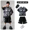 Ropa de Moda Hip-Hop para Niños Traje Negro de Manga Corta con Chaleco Falso para Niños Ropa Genial de Percusión para Actuación de Niñas
