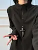 Camiseta LUUD com zíper parcial e gola alta em fleece escovado quentinho dupla face, moletom de manga comprida estilo urbano para o dia a dia