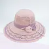 Sombrero de Sol de Protección Solar de Verano para Mujeres de Mediana Edad y Mayores, Sombrero de Pescador de Ganchillo Hueco de Ala Ancha, Sombrero de Sol de Playa para Mamá