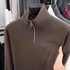 Sudadera de Terciopelo Doble Cara para Hombre, Top Básico de Media Cremallera para Primavera y Otoño, Cuello Alto Casual, Camiseta Cálida de Manga Larga para Hombre