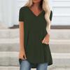Europea y Americana Transfronteriza Primavera y Verano Color Sólido Casual Longitud Media Talla Grande Cuello en V Holgado Suéter Camiseta de Manga Corta Borgoña Claro Marrón Claro