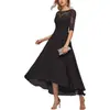 Vestido de Festa Formal Elegante com Aplicação de Renda Meia-Manga Chiffon Vestido de Noite para Convidados de Casamento