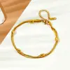 Pulsera de hueso de serpiente plana de doble capa con cuentas ovaladas doradas, chapado PVD, acero inoxidable, accesorio de comercio exterior de alta gama, no se decolora, para mujer