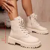Botas Martin Estilo Británico Transfronterizas Europeas y Americanas para Mujer 2026 Otoño e Invierno Nuevas Botas Cortas Casuales para Motocicleta Suela Gruesa con Cordones Botas de Cuero