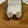 Brincos de Tarraxa com Design de Nicho em Formato de Diamante Negro com Zircônia, Joias Vintage de Luxo de Alta Qualidade, Brincos Rosa para Mulheres