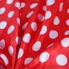 Fondo Rojo Punto Blanco Redondo Impreso Satín Brillante Tela para Disfraz cosplay Tela para Disfraz de Minnie cosplay