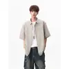 Camisa de Manga Corta a Cuadros Seersucker Estilo Americano para Hombre, Chaleco de Verano de Moda para Pareja, Corte Holgado, Camisa Casual Versátil