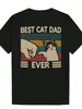 Camiseta Negra Casual para Hombre al por Mayor Transfronteriza, Poliéster, Gráfico Vintage de Papá Gato, Cuello Redondo, Ligeramente Elástica, Verano