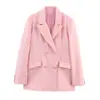 Nuevo blazer cruzado de estilo europeo y americano para mujer, de manga larga, ajustado, con solapas, y pantalones de cintura alta para estilizar