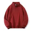 Sudadera de color liso con cuello alto y media cremallera, unisex, casual y moderna, diseño elegante, versátil, top casual de corte holgado