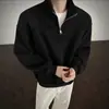 2026 Principios de Otoño Sudadera Pesada Blanca y Gris Media Cremallera Cuello Alto Pulóver para Hombre Casual Americano Primavera/Otoño Solapa Superior