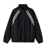 Moletom cardigã patchwork de tricô listrado preto, roupa esportiva de outono masculina folgada, jaqueta casual para adolescentes