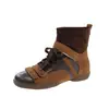 Botas Retro Feas Lindas con Cordones para Mujer 2026 Nuevas Otoño Invierno Bloque de Color Suela Suave Parte Superior Suave Zapatos de Senderismo Deportivos Casuales Botas Martin
