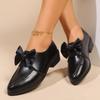 Zapatos de Cuero Pequeños de Punta para Mujer, Estilo Nuevo Primavera y Otoño 2025, Estilo Coreano, Talla Grande, Mocasines con Lazo de Tacón Grueso y Tacón Medio para Mujer