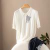 100% Caxemira Pura Malha 18 Fios Fina Imitação Gola Polo Feminina Estilo Moda Simples Versátil Nova Primavera, Verão, Outono, Inverno