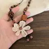 Novo Colar de Flor de Bodhi de Jade Branco Estilo Chinês Feminino Estilo Nacional Retro Floresta de Madeira Corrente de Clavícula Colar com Cordão Acessórios