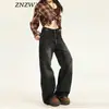 Jeans Negros y Grises para Mujer, Tendencia Otoño 2025, Nuevos Pantalones Rectos de Pierna Ancha Estrecha de Alta Calle Americana para Mujer