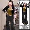 Otoño e invierno sexy chica caliente camisola ajustada para mujer cárdigan versátil adelgazante pantalones casuales de rayas negras conjunto de tres piezas para mujer