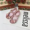 2025 Novas Sandálias de Gelatina Melissa Sandálias Infantis Sandálias de Bico Aberto com Laço Sandálias de Praia para Meninas Sapatos Cheirosos