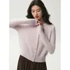26 Outono Novo Cardigã Feminino Simples de Tricô Cashmere para Bebê com Gola Redonda e Botões Delicados de Renda com Brilho Peça de Roupa Externa Macia e Confortável