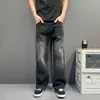 Jeans Retro Clásicos Básicos Lavados Desgastados Unisex Rectos Sueltos Caídos de Pierna Ancha en A