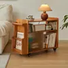 Mesa Lateral de Madera Maciza, Mesa de Centro Móvil, Mesa Lateral Pequeña de Almacenamiento Multipropósito, Mesa Lateral Doméstica para Snacks, Carrito Pequeño con Gabinete de Almacenamiento