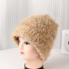 Gorro Mullido de Otoño e Invierno con Forro Polar para Mujer Color Dulce Fresco Sombrero de Caramelo Tejido a Mano Protector de Orejas Cara Pequeño Sombrero de Pescador