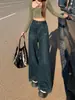 Jeans retro de pierna ancha de cintura alta estilo coreano con un corte holgado y fluido, que presentan piernas anchas que arrastran por el suelo, y un diseño de pierna recta, A6015