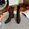 Botas Jeans Femininas Tamanho Grande 41-43 Novo Estilo Outono 2025 Bico Fino Salto Grosso Franzidas Botas Curtas Estilo Martin Botas de Montaria