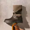 Botas Western para Mujer Otoño 2026 Nuevo Estilo con Tacón Oculto, Botas de Caballero con Doble Hebilla, Suela Gruesa, Tacón Grueso, Botas Largas de Moda