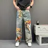 Jeans Retro Americanos con Diseño de Osito de Peluche y Lazo, Jeans de Pierna Ancha Impresos en 3D para Hombres y Mujeres