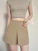Pantalones Falda de Algodón Lavado Color Caqui para Mujer, Nuevos Shorts de Cintura Alta Línea A Adelgazantes para Figuras Menudas, Falda Corta de Estilo Americano Workwear