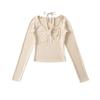 Camiseta de manga larga con cordones para mujer, primavera y otoño 2024, nueva camiseta sexy ajustada con cuello en V y parte superior corta.