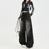 Jeans Negros de Cintura Alta de Pierna Ancha para Mujer 2025 Otoño e Invierno Nueva Moda Diseño Sexy Americanos Sueltos Pantalones de Largo hasta el Suelo