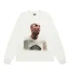 Divertido Independiente Divertido Dibujo Animado Cabeza Grande Cara Gris Cara Grande Tinta Blanca Impresión Digital Directa Camiseta de Manga Larga Top