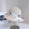 Sombrero de Pescador con Lazo Estampado de Tinta Estilo Chino para Mujer Verano Protección Solar Sombrero de Paja Sombrero de Playa Costero Nuevo Sombrero de Cubeta Estilo Chino