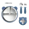 Prato Infantil de Silicone Dividido Urso Aço Inoxidável 304 Removível com Ventosa Talheres de Bebê Conjunto de Silicone