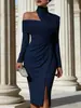 Amazon 2026 Primavera Transfronteriza Europea y Americana Nuevo Producto Color Sólido Elegante Casual Hombros Descubiertos Abertura Vestido para Mujer