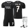 25-26 Uniforme de Treino do Real Madrid Preto Camisa de Futebol Infantil Número 9 Mbappe 7 Vinicius 15 Gueyer Conjunto de Camisa