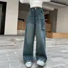 Macacão Infantil 2026 Outono Novidades Crianças Médias e Grandes Retrô Americano Patchwork Calça de Pernas Largas Calça Reta Calça Infantil de Outono