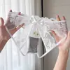 Calcinha feminina sexy e atraente com renda em formato de borboleta com sinos, alta elasticidade, design de entreaberto aberto, sem costura e estilo triângulo de cintura alta