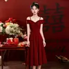 Elegante Vestido de Festa Vermelho de Um Ombro Linha A para Mulheres, Vestido de Comprimento Médio Cor Toast para Noivas, Vestido de Alta Qualidade Slim-Fit para Mulheres