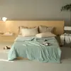 Colcha de Punto de Algodón Puro Estilo Japonés de Verano con Mezcla de Nylon, Colcha Refrigerante para Aire Acondicionado, Estampado de Rayas, Lavable, Lavable a Máquina, Adecuada para Dormir Desnudo